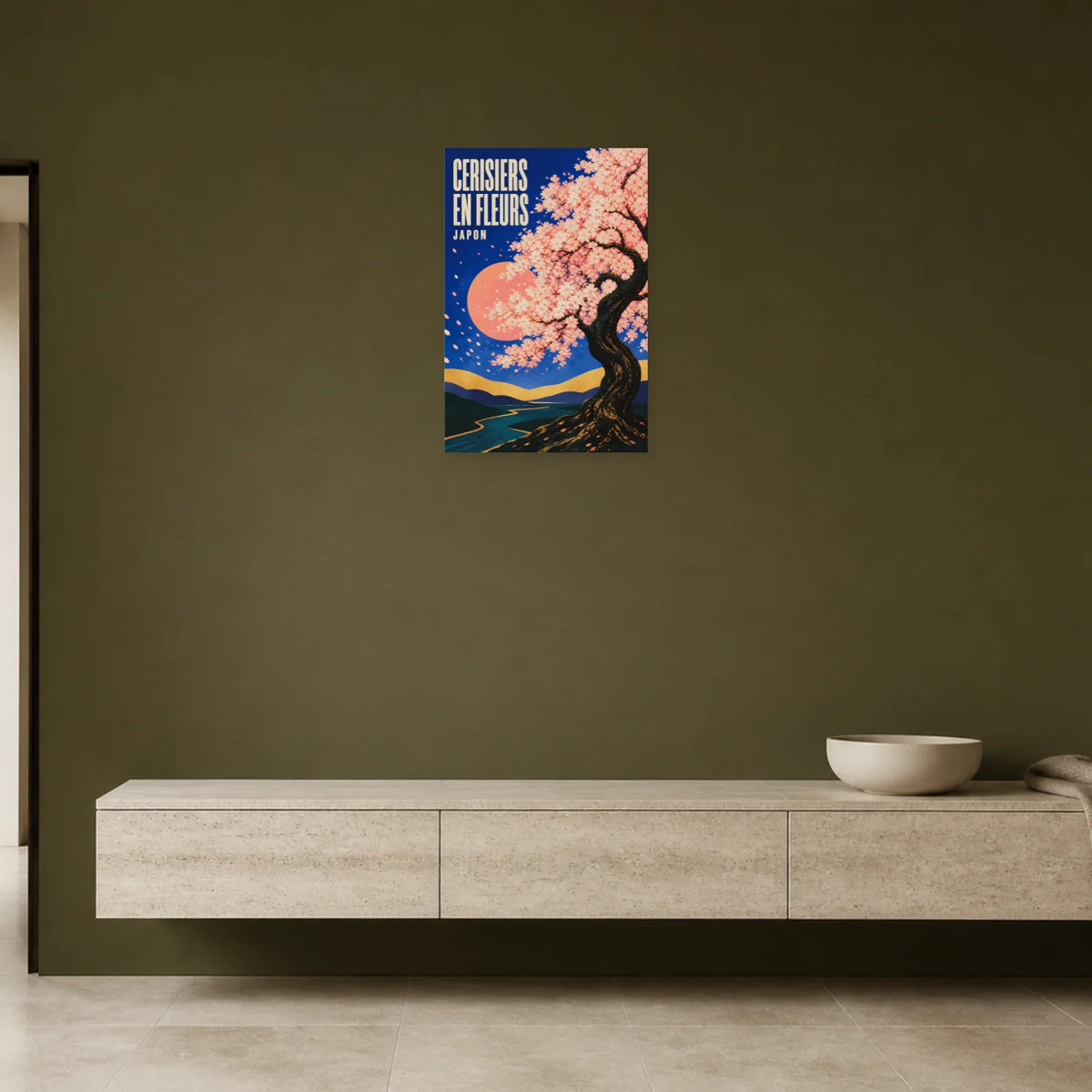 Affiche Cerisiers en Fleurs – Japon dans une entrée ou un couloir - Art Virtuoso