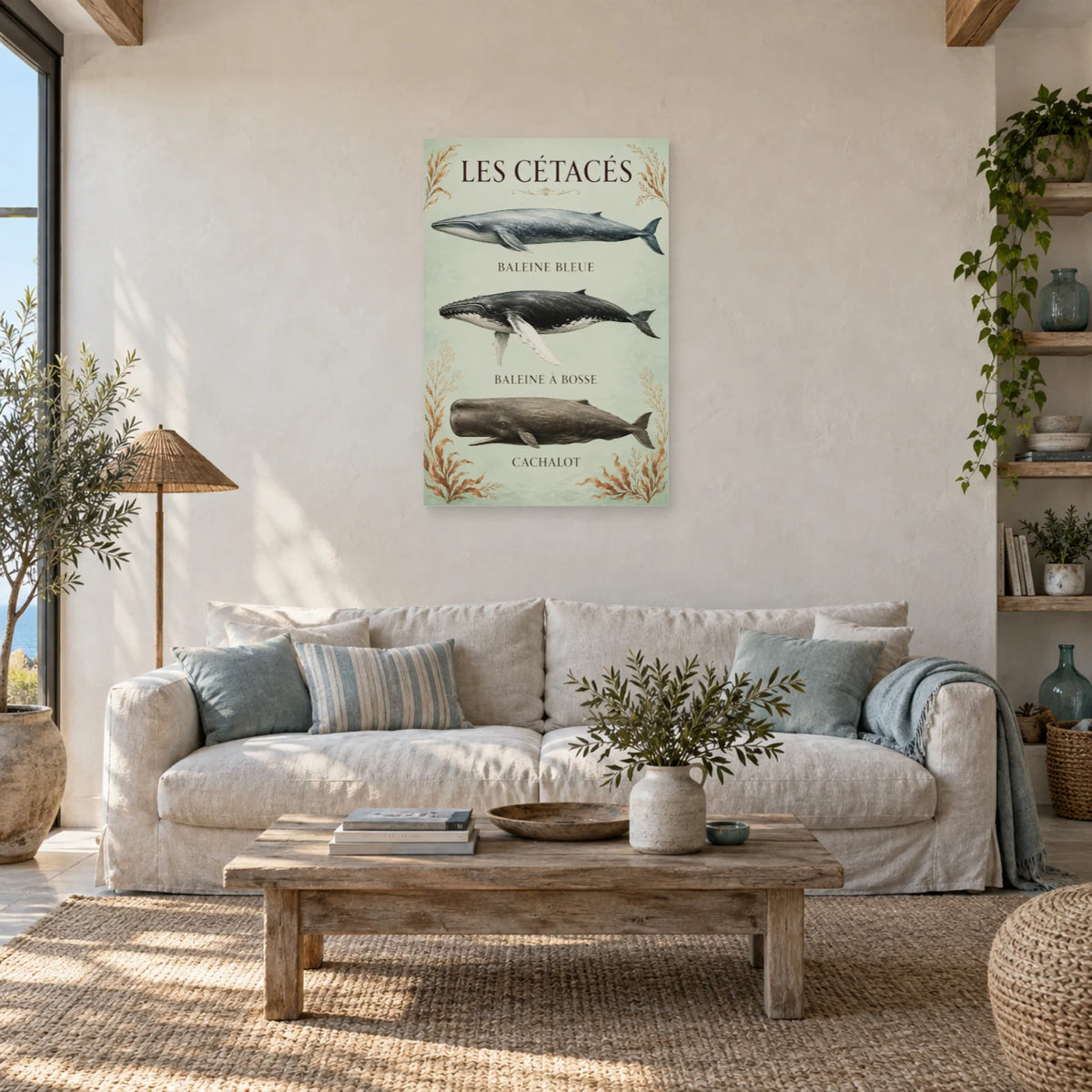 Affiche Cétacés - Trois géants de l’océan dans un salon - Art Virtuoso