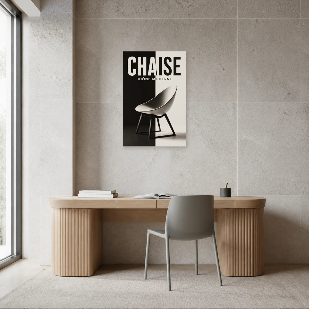 Affiche Chaise – Icône Moderne dans un bureau - Art Virtuoso