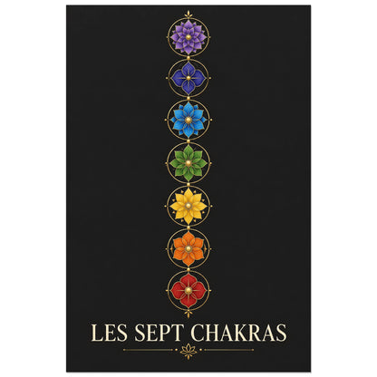 Colonne de fleurs violet à rouge sur fond charbon, affiche 40 × 60 cm