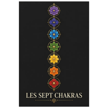 Affiche Sept Chakras à sept fleurs colorées, format 60 × 90 cm