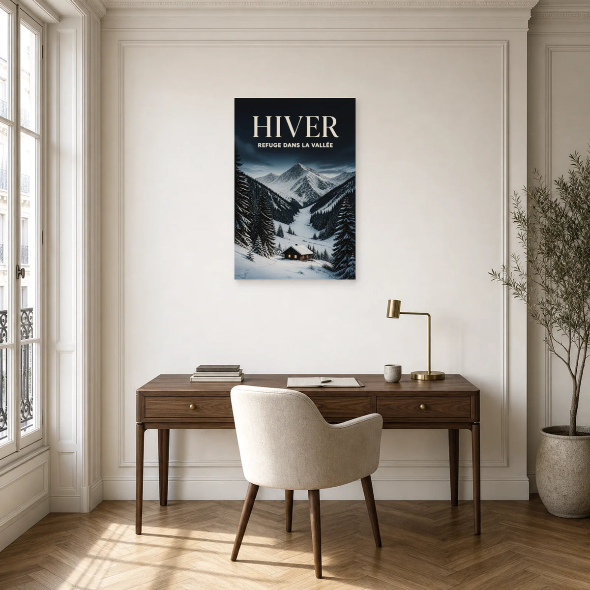 Affiche Hiver - Refuge dans la vallée dans un bureau - Art Virtuoso