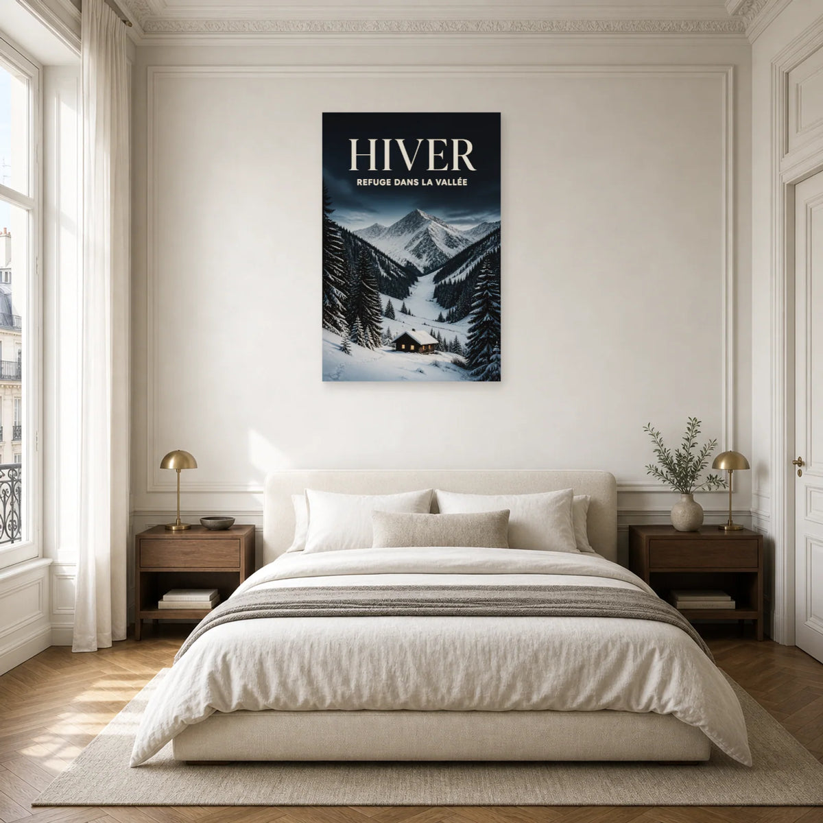 Affiche Hiver - Refuge dans la vallée dans une chambre - Art Virtuoso