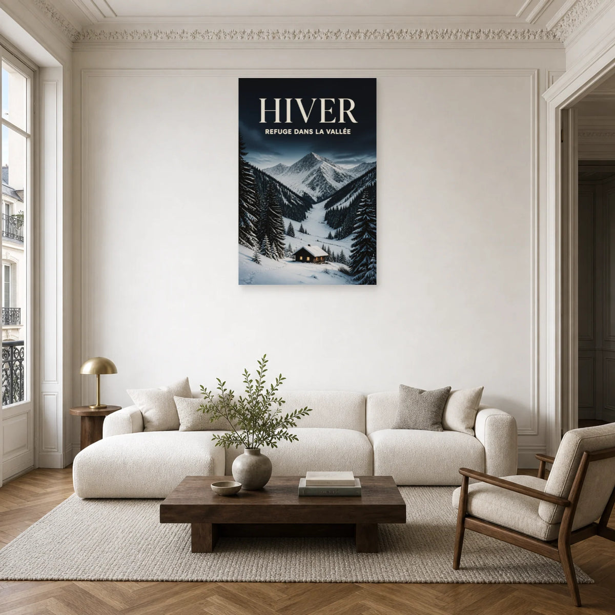 Affiche Hiver - Refuge dans la vallée dans un salon - Art Virtuoso