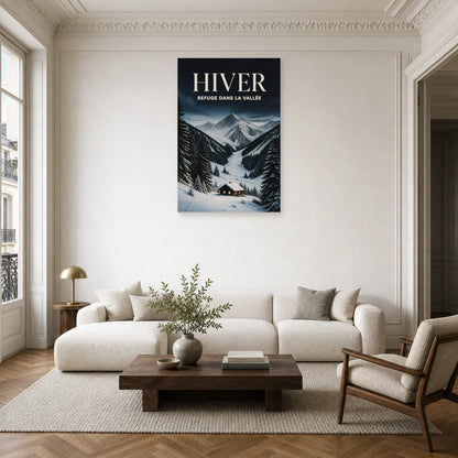 Affiche Hiver - Refuge dans la vallée dans un salon - Art Virtuoso