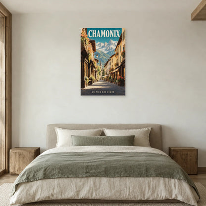 Affiche Chamonix - Ruelle et aiguilles dans une chambre - Art Virtuoso