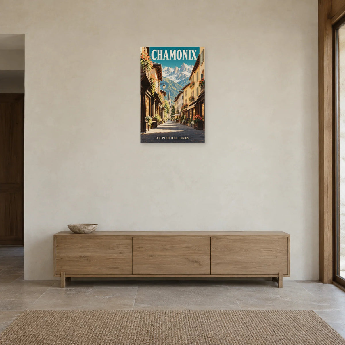 Affiche Chamonix - Ruelle et aiguilles dans une entrée ou un couloir - Art Virtuoso