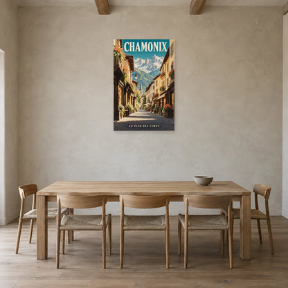 Affiche Chamonix - Ruelle et aiguilles dans une salle à manger - Art Virtuoso