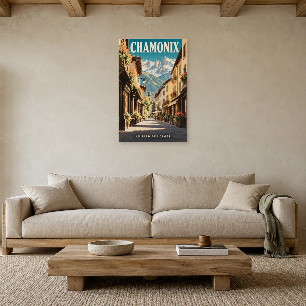 Affiche Chamonix - Ruelle et aiguilles dans un salon - Art Virtuoso