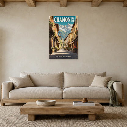 Affiche Chamonix - Ruelle et aiguilles dans un salon - Art Virtuoso