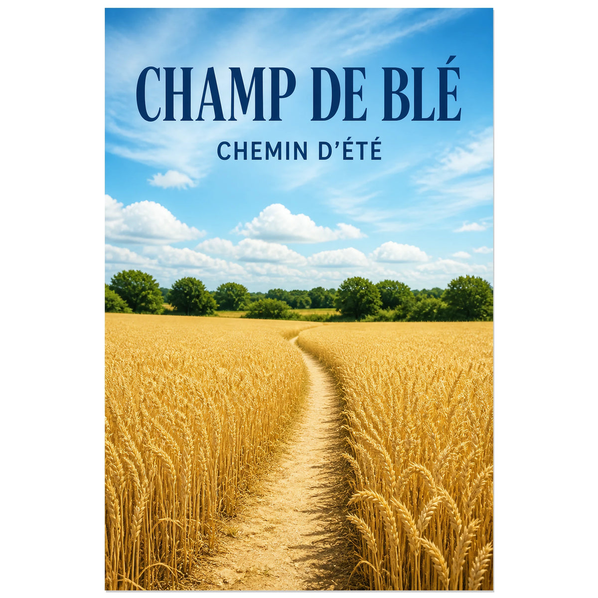 Affiche Champ de blé - Chemin d'été, photographie paysagère lumineuse verticale, format 40 × 60 cm