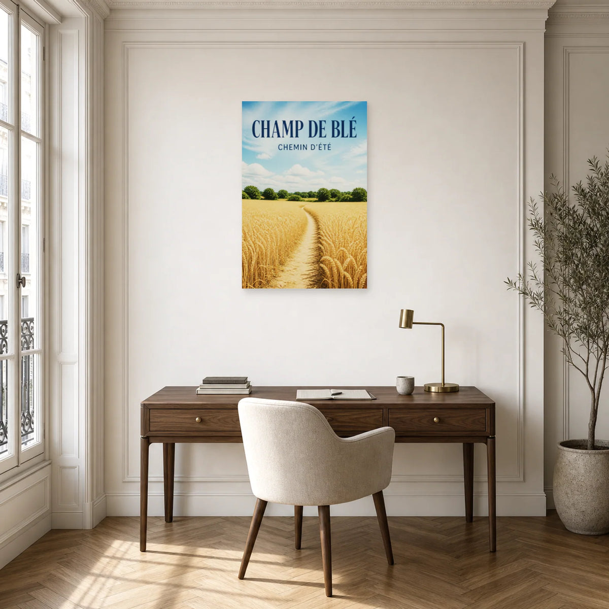 Affiche Champ de blé - Chemin d'été dans un bureau - Art Virtuoso