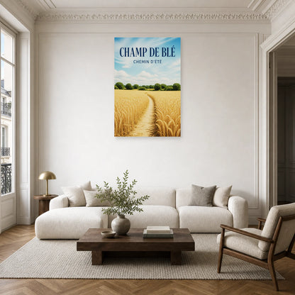 Affiche Champ de blé - Chemin d'été dans un salon - Art Virtuoso