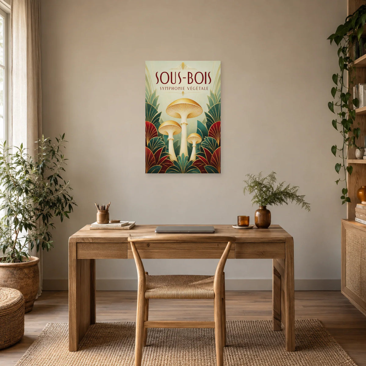 Affiche Champignons Art déco – Symétrie végétale dans un bureau - Art Virtuoso