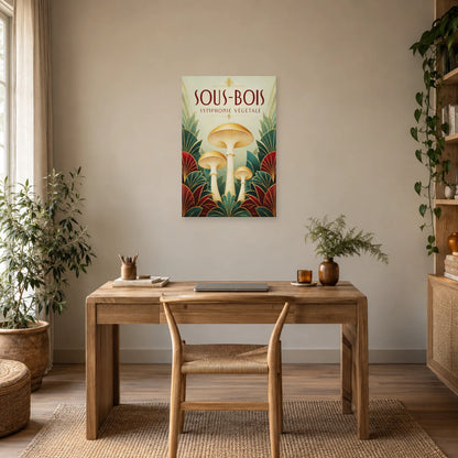Affiche Champignons Art déco – Symétrie végétale dans un bureau - Art Virtuoso