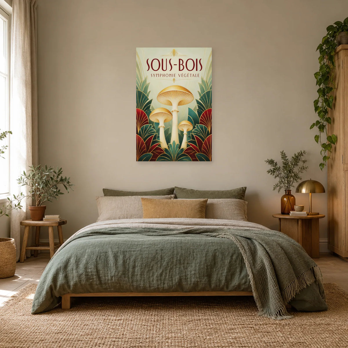 Affiche Champignons Art déco – Symétrie végétale dans une chambre - Art Virtuoso