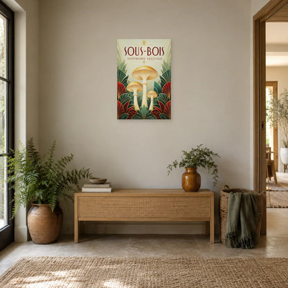 Affiche Champignons Art déco – Symétrie végétale dans une entrée ou un couloir - Art Virtuoso