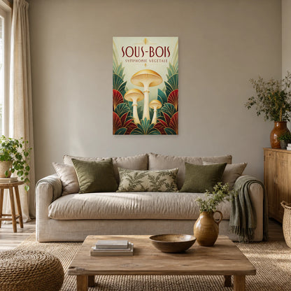 Affiche Champignons Art déco – Symétrie végétale dans un salon - Art Virtuoso