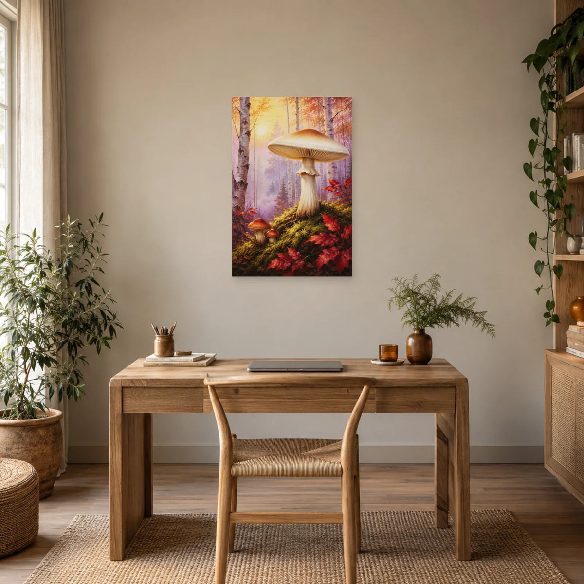 Affiche Champignons – Clairière de brume dans un bureau - Art Virtuoso