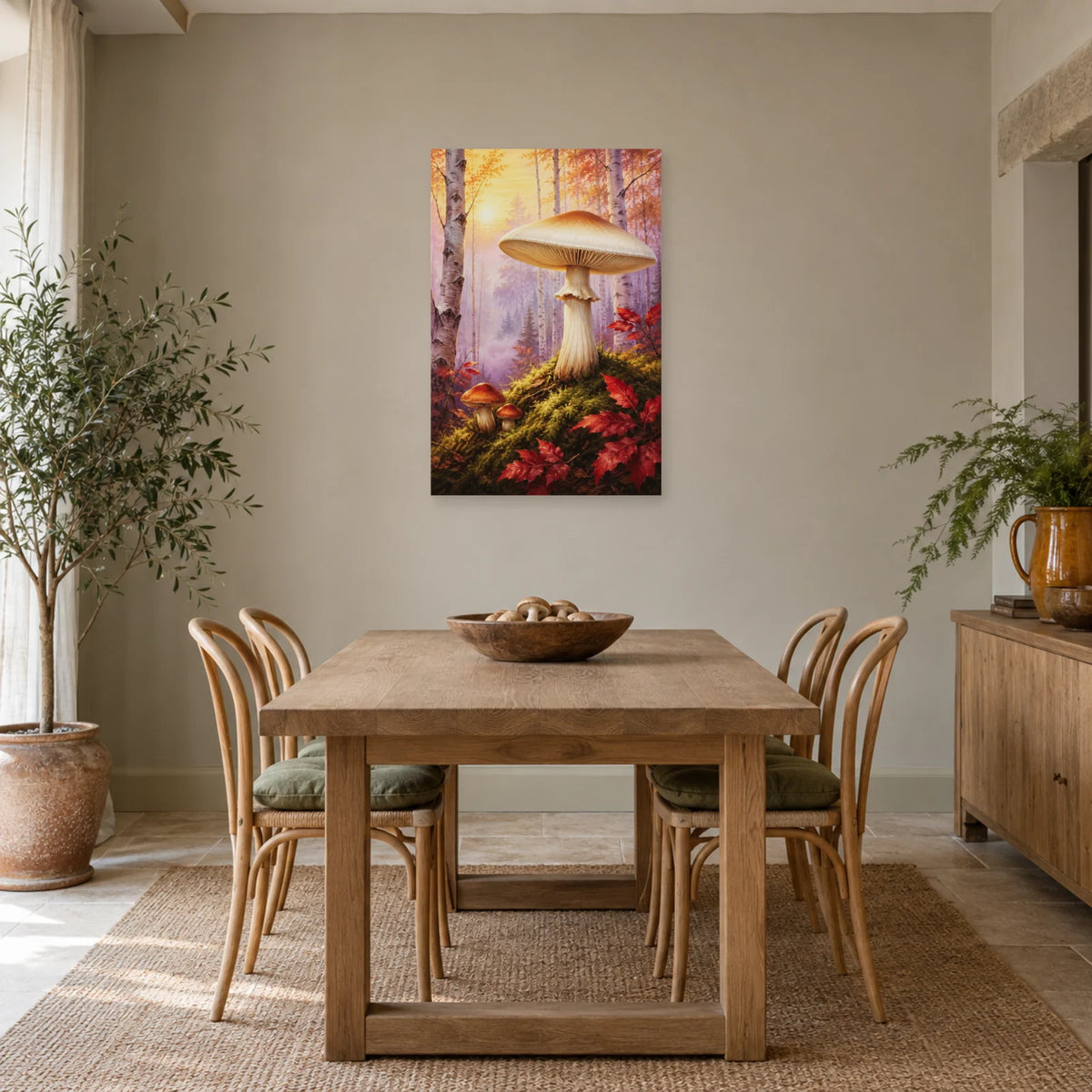 Affiche Champignons – Clairière de brume dans une salle à manger - Art Virtuoso