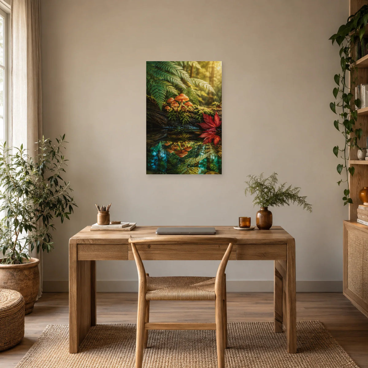 Affiche Champignons – Reflets de mousse dans un bureau - Art Virtuoso
