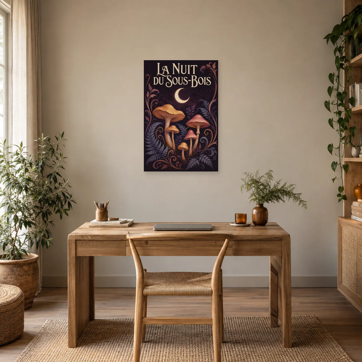 Affiche Champignons – La nuit du sous-bois dans un bureau - Art Virtuoso