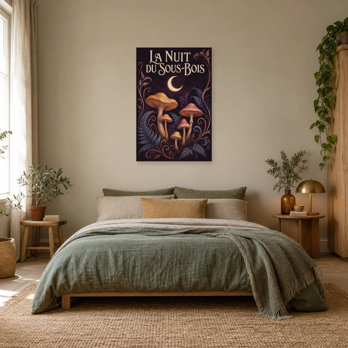 Affiche Champignons – La nuit du sous-bois dans une chambre - Art Virtuoso