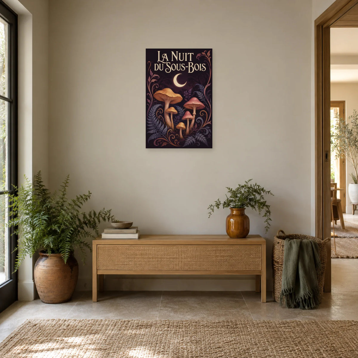 Affiche Champignons – La nuit du sous-bois dans une entrée ou un couloir - Art Virtuoso
