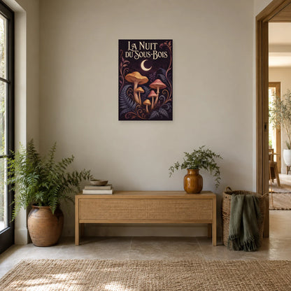 Affiche Champignons – La nuit du sous-bois dans une entrée ou un couloir - Art Virtuoso