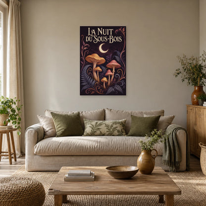 Affiche Champignons – La nuit du sous-bois dans un salon - Art Virtuoso
