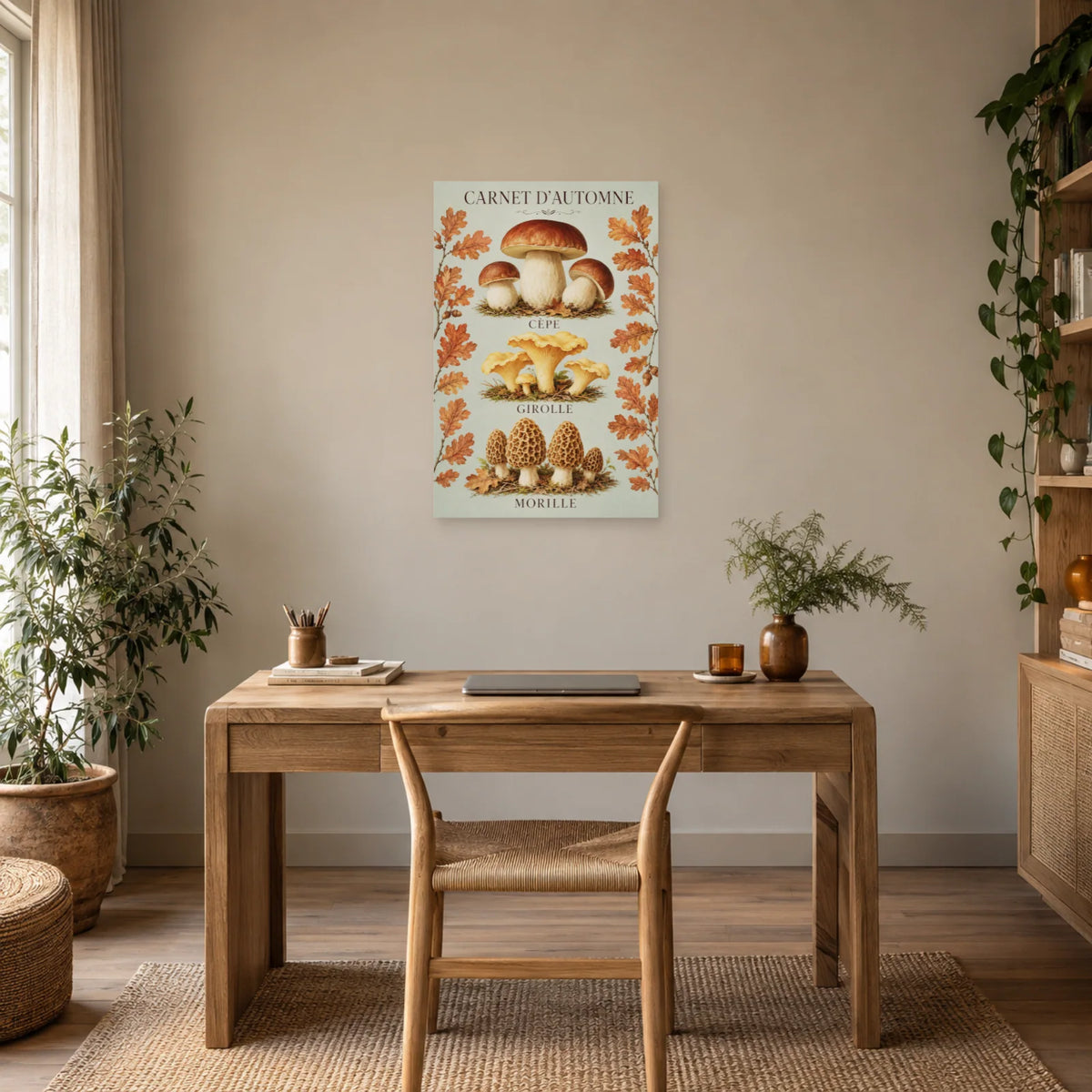 Affiche Champignons – Carnet d’automne dans un bureau - Art Virtuoso