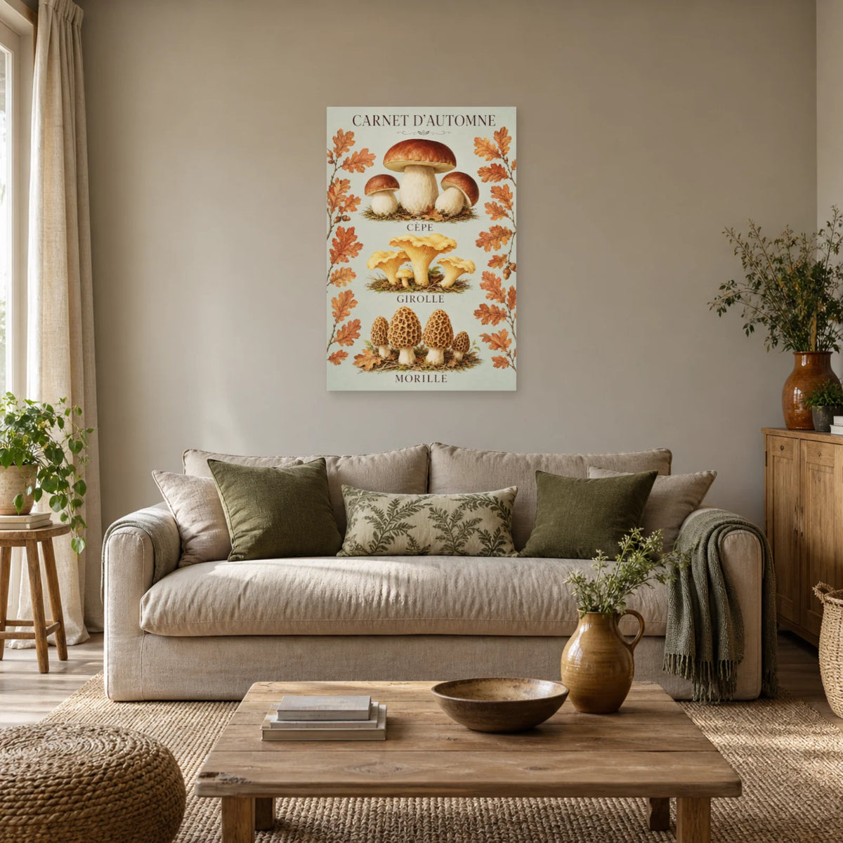 Affiche Champignons – Carnet d’automne dans un salon - Art Virtuoso