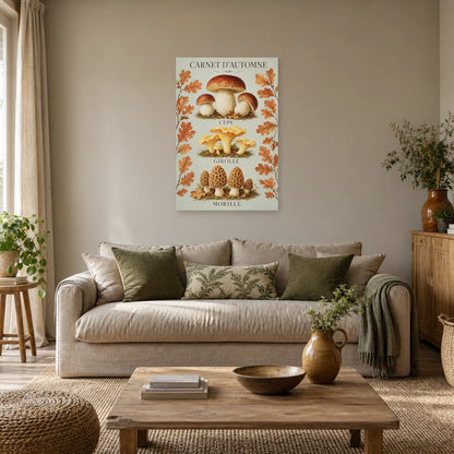 Affiche Champignons – Carnet d’automne dans un salon - Art Virtuoso