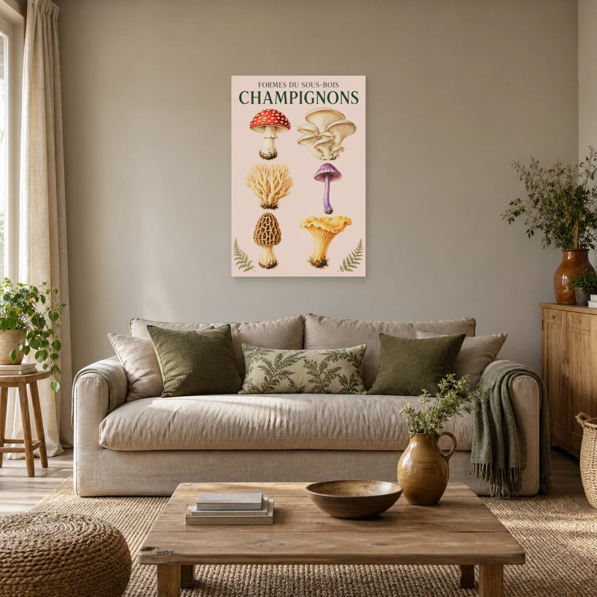 Affiche Champignons – Formes du sous-bois dans un salon - Art Virtuoso