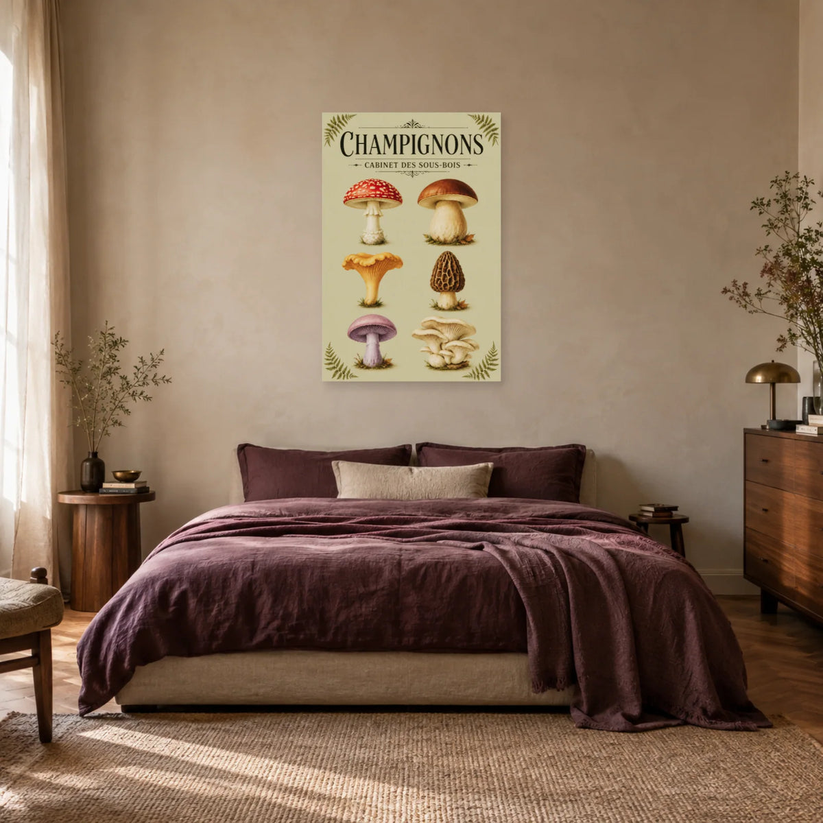 Affiche Champignons – Cabinet des sous-bois dans une chambre - Art Virtuoso