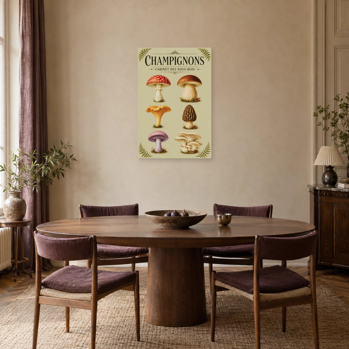Affiche Champignons – Cabinet des sous-bois dans une salle à manger - Art Virtuoso