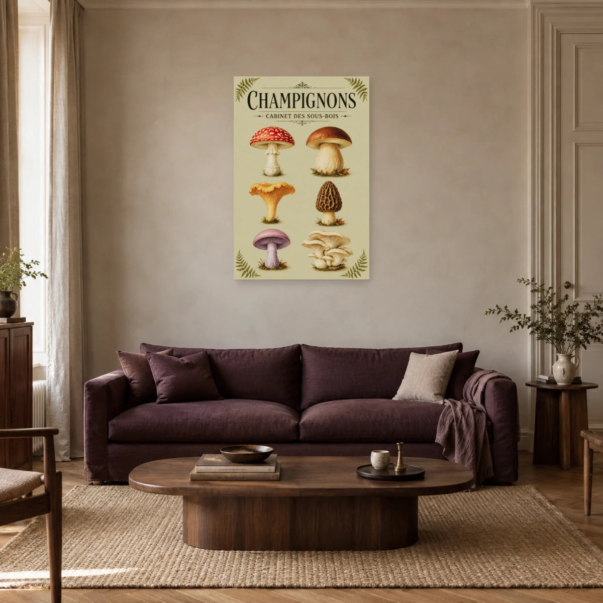 Affiche Champignons – Cabinet des sous-bois dans un salon - Art Virtuoso