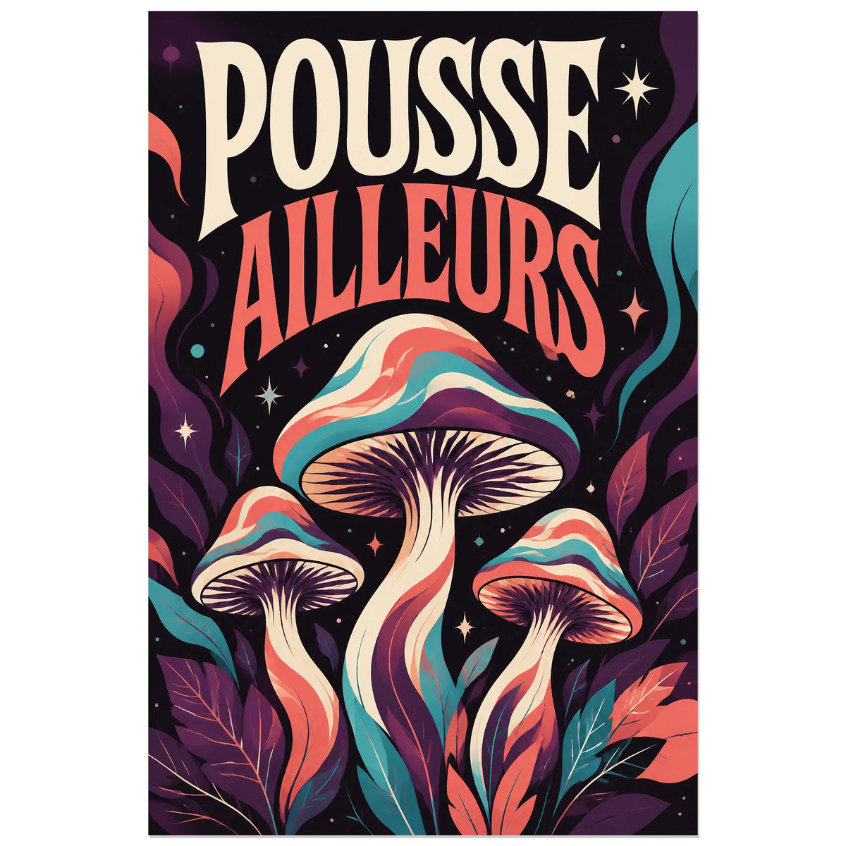 Chapeaux colorés parmi feuilles et étoiles, affiche 40 × 60 cm