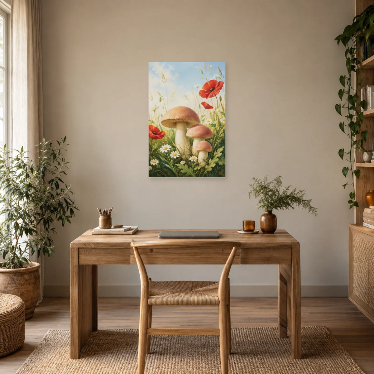 Affiche Champignons – Prairie fleurie dans un bureau - Art Virtuoso