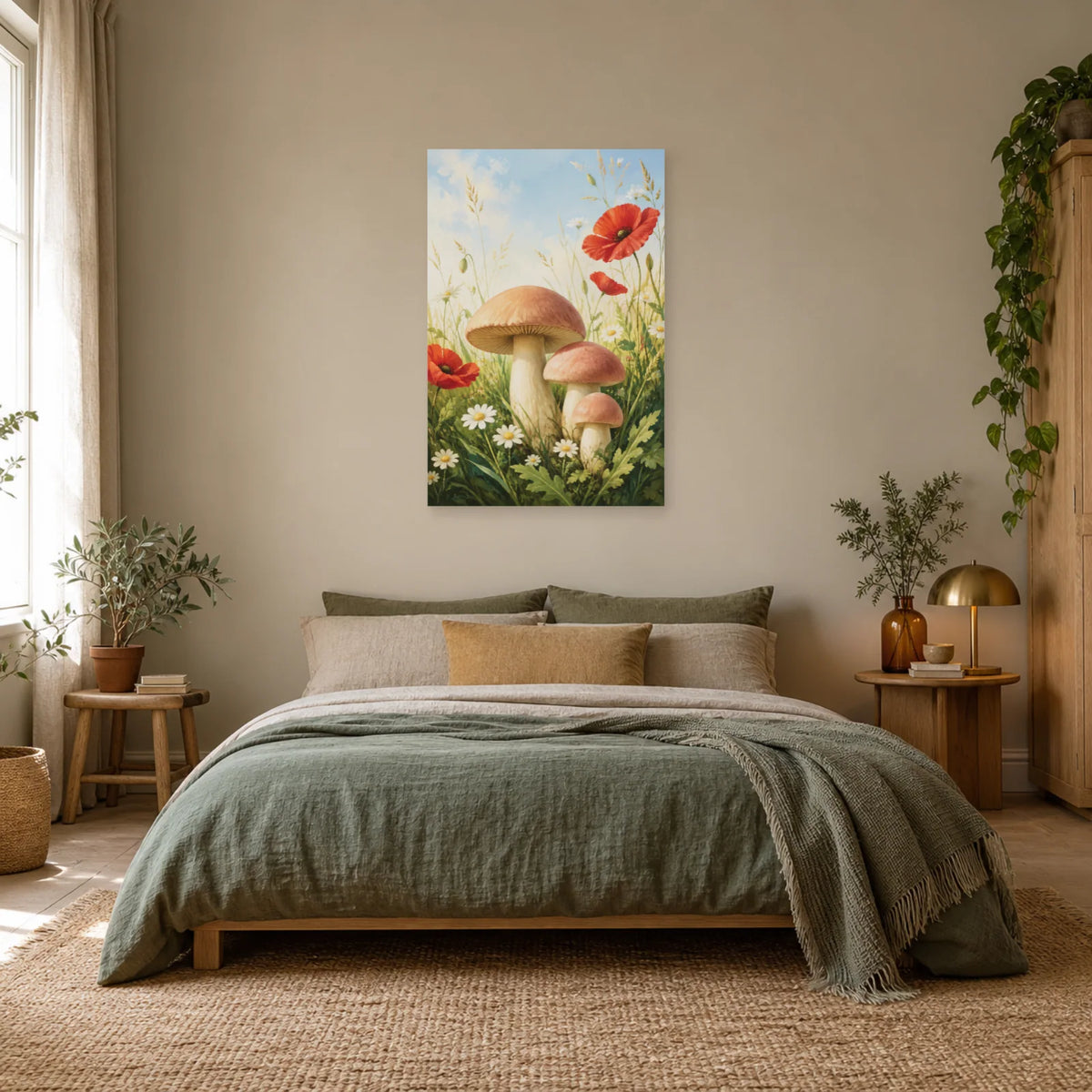 Affiche Champignons – Prairie fleurie dans une chambre - Art Virtuoso