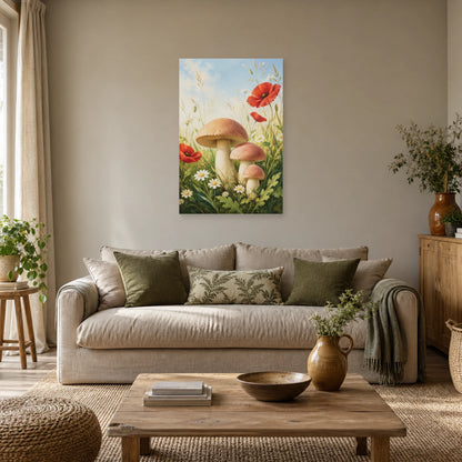 Affiche Champignons – Prairie fleurie dans un salon - Art Virtuoso