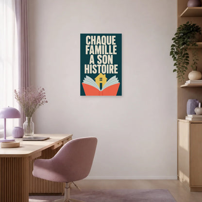 Affiche Chaque famille a son histoire – Livre-maison dans un bureau - Art Virtuoso