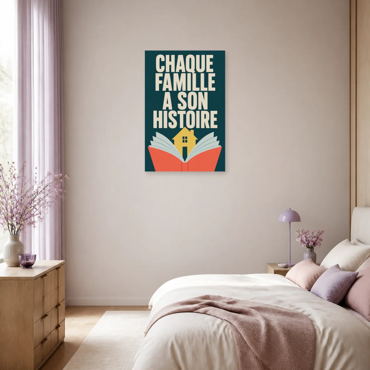 Affiche Chaque famille a son histoire – Livre-maison dans une chambre - Art Virtuoso