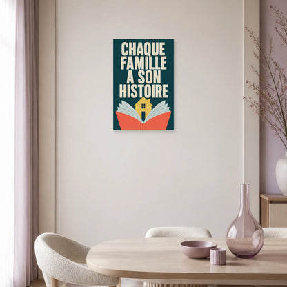 Affiche Chaque famille a son histoire – Livre-maison dans une salle à manger - Art Virtuoso