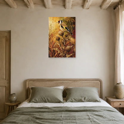 Affiche Chardonneret élégant parmi les chardons dans une chambre - Art Virtuoso