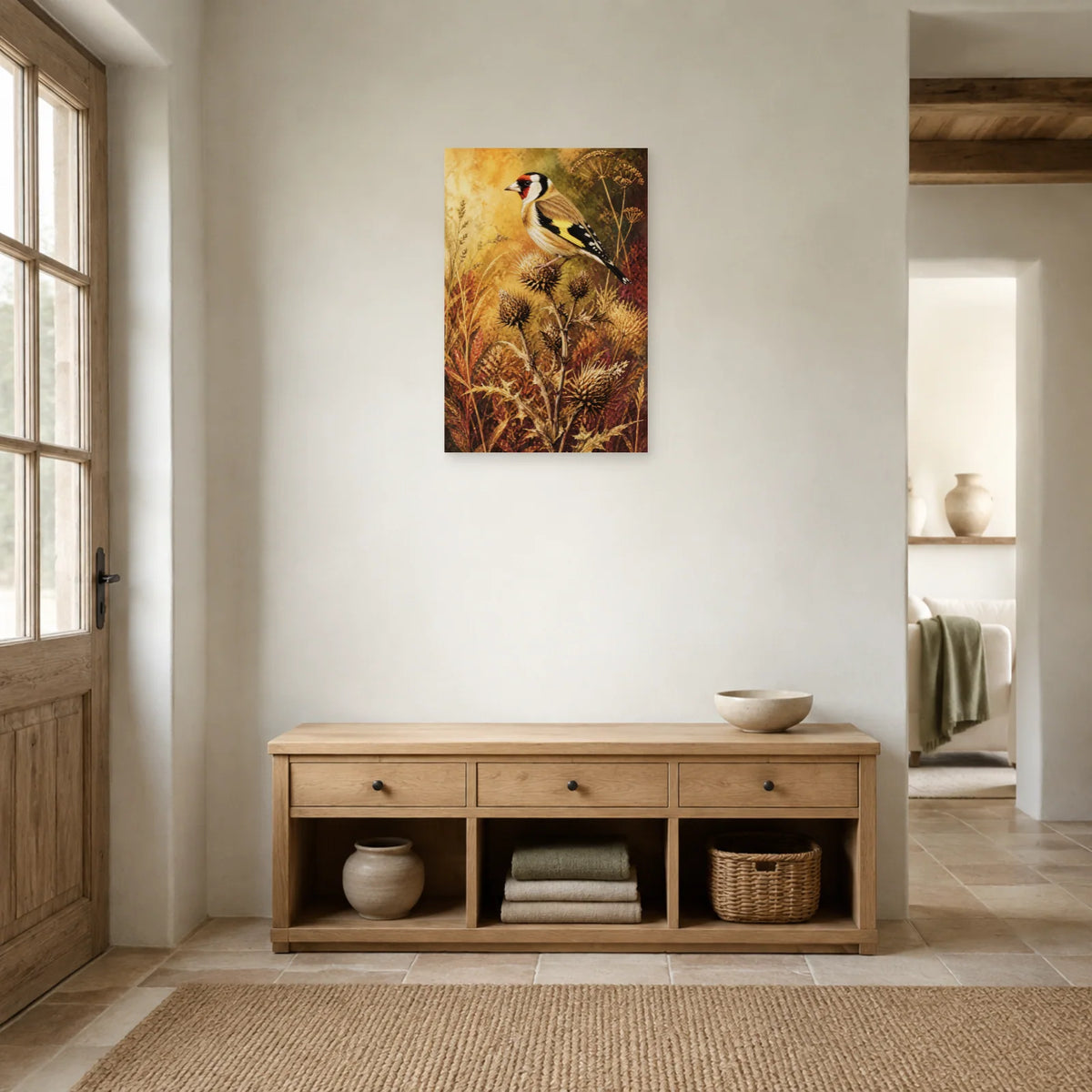 Affiche Chardonneret élégant parmi les chardons dans une entrée ou un couloir - Art Virtuoso