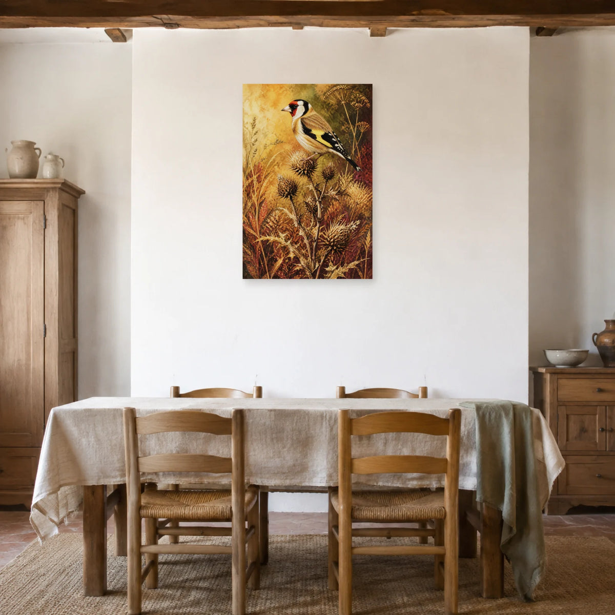 Affiche Chardonneret élégant parmi les chardons dans une salle à manger - Art Virtuoso