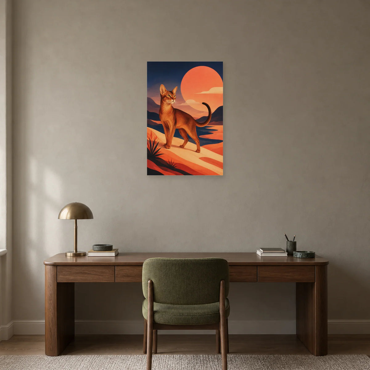 Affiche Chat Abyssin – Élan terracotta dans un bureau - Art Virtuoso
