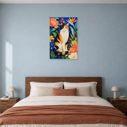 Affiche Chat calico – Jardin de couleurs dans une chambre - Art Virtuoso