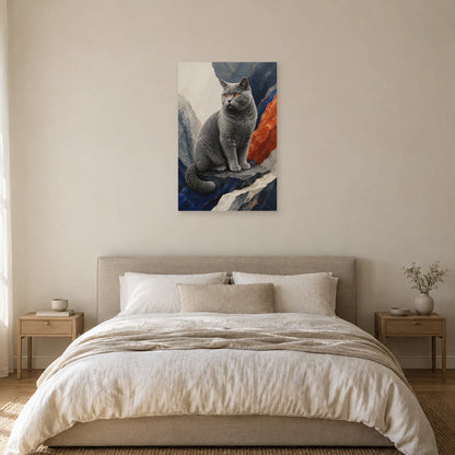 Affiche Chat Chartreux – Silence minéral dans une chambre - Art Virtuoso